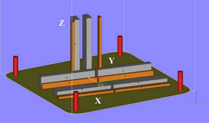 Sample geometry; print orientation and setup in isometric view.