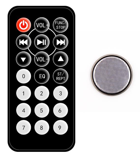 Svart IR-fjärrkontroll med batteri